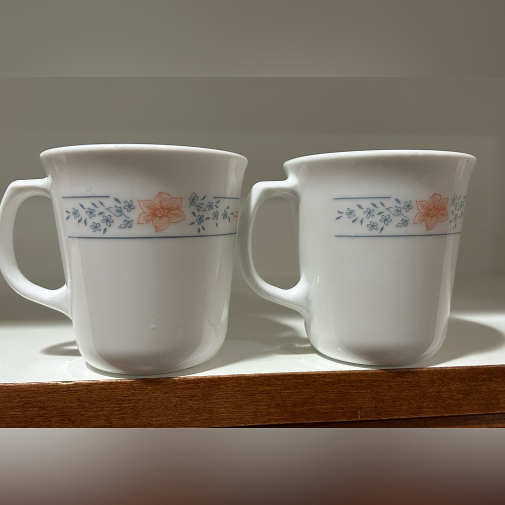 Corelle Apricot Grove Floral Design  2 Glass Coffee Cups Mug Discontinued USA
